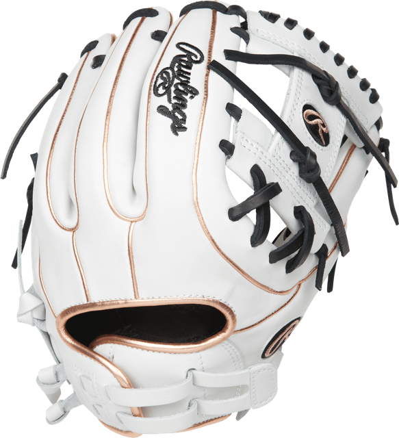 White/Black/Rose Gold Rawlings Liberty Advanced Fastpitch Infield Glove 11 3/4
