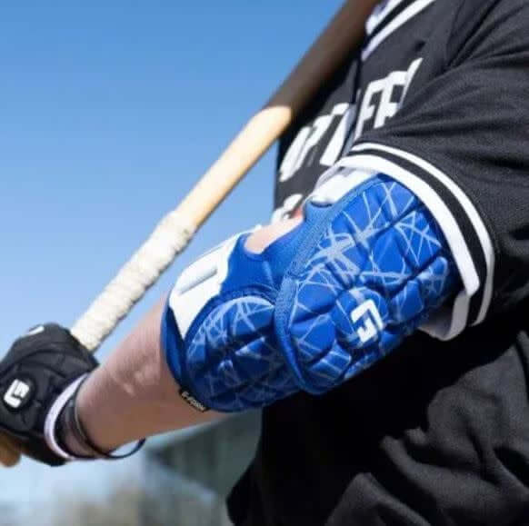 G-Form Elite 2 Batter Elbow Guard with SmartFlex padding, flexible during play, hardens on impact.