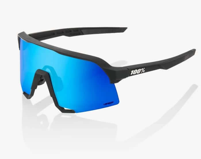 100% S3 sunglasses with 5-base cylindrical shield lens for increased peripheral view and protection