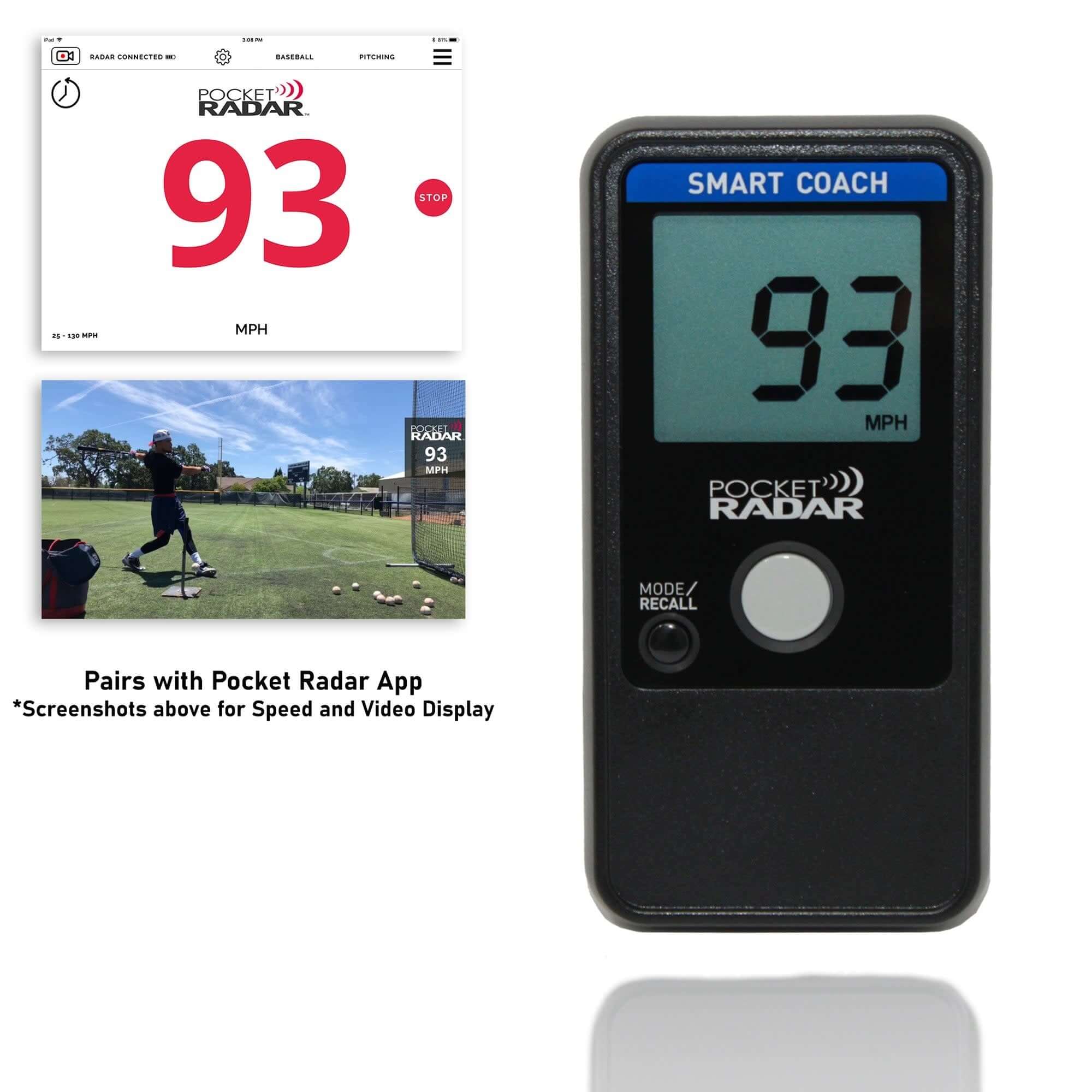 Pocket Radar Smart Coach device with app compatibility for remote training and skill improvement.
