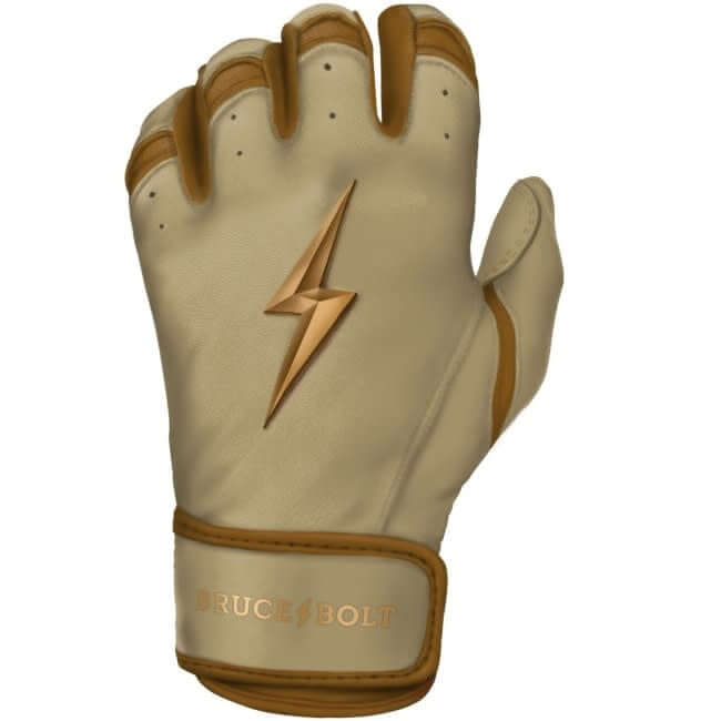 Bruce Bolt Short Cuff Gold Series batting gloves with premium Caretta leather