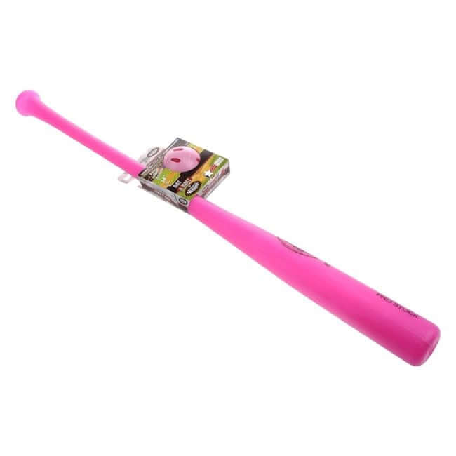 Pink Louisville Slugger C271 plastic bat with authentic wood grain look, 34 regulation size.