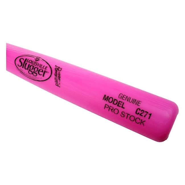 Pink Louisville Slugger C271 plastic bat with authentic wood grain look, 34 regulation size.