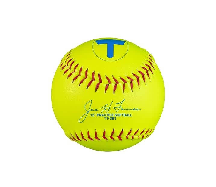 Tanner Tees 12-inch Practice Softballs Dozen in optic yellow synthetic leather cover