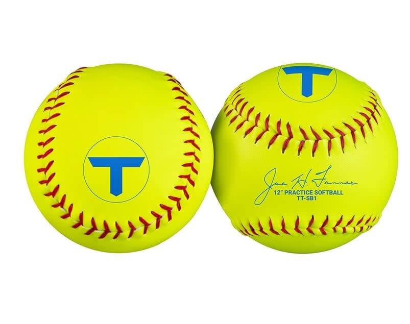 Tanner Tees 12-inch Practice Softballs Dozen in optic yellow synthetic leather cover