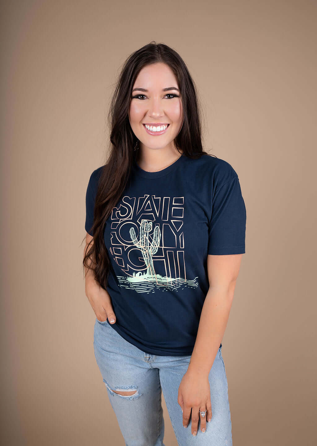 State Forty Eight Saguaro Party Crew Neck Solid Navy T-Shirt