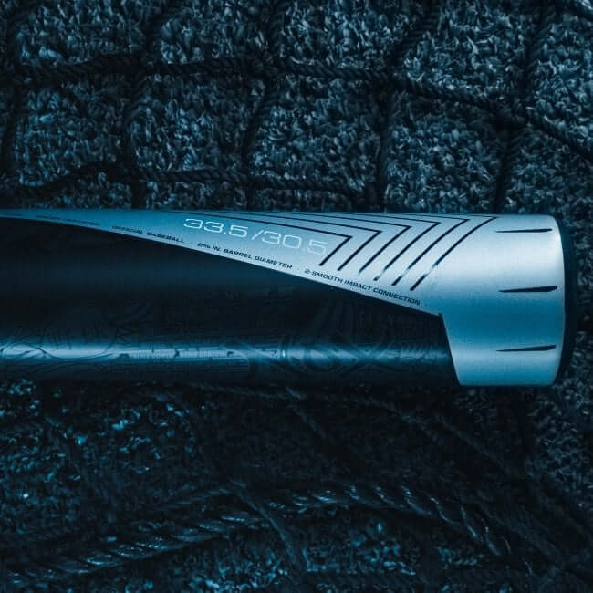 Two-piece hybrid baseball bat with carbon composite handle and military-grade aluminum barrel.