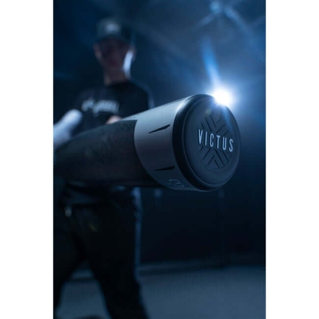 Two-piece hybrid baseball bat with carbon composite handle and military-grade aluminum barrel.