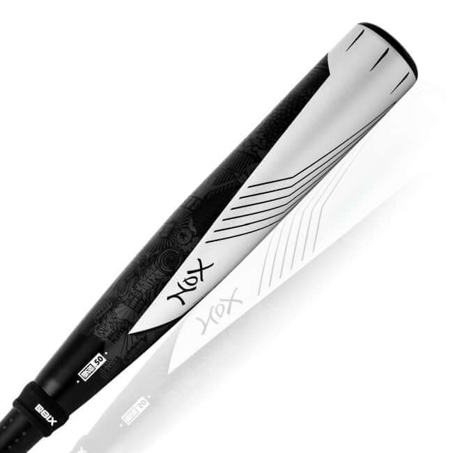 Two-piece hybrid baseball bat with carbon composite handle and military-grade aluminum barrel.