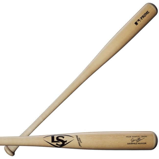 LS Prime Bellinger Maple CB35 baseball bat with natural finish and black decals.