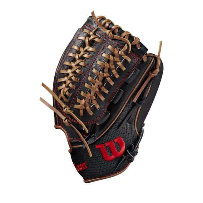 Wilson A2K D33 Pitcher's Glove, 11.75, Black SuperSkin, Black SnakeSkin Pro Stock Leather, Saddle Tan accents.