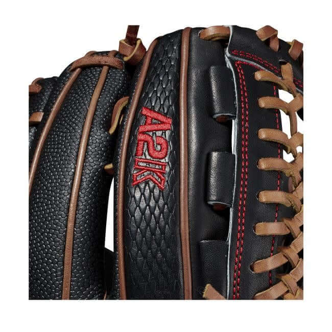 Wilson A2K D33 Pitcher's Glove, 11.75, Black SuperSkin, Black SnakeSkin Pro Stock Leather, Saddle Tan accents.