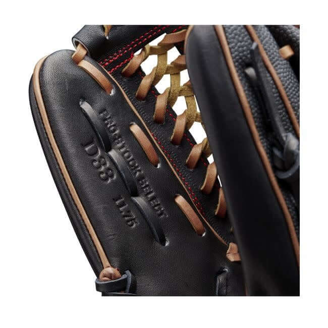 Wilson A2K D33 Pitcher's Glove, 11.75, Black SuperSkin, Black SnakeSkin Pro Stock Leather, Saddle Tan accents.