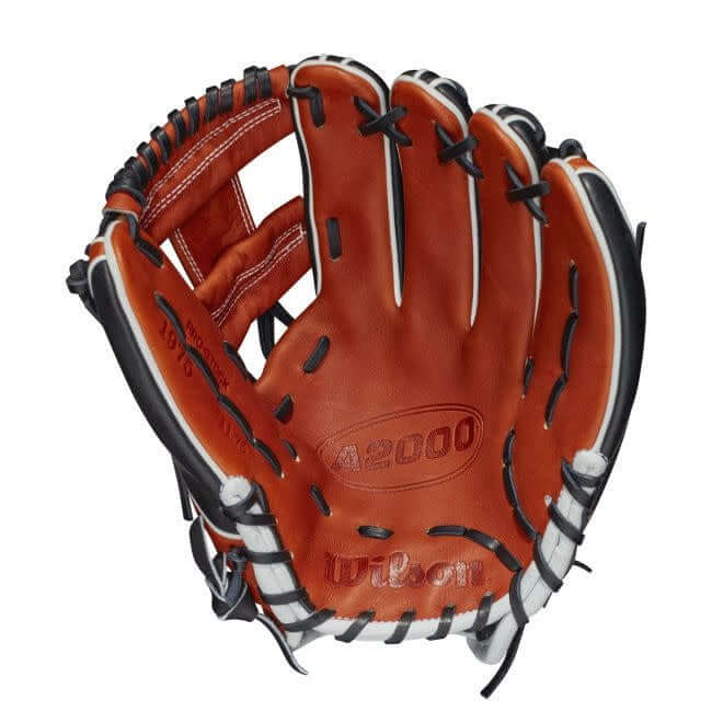 Wilson A2000 1975 11.75 infield glove, copper/black/white, Pro Stock leather, Bold Logos.