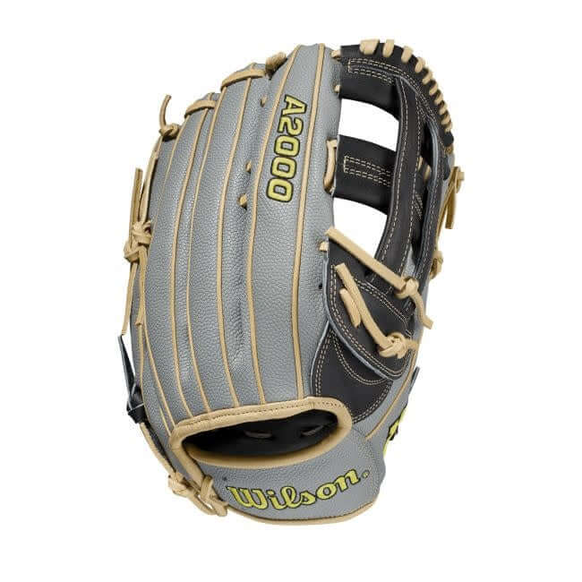 A2000 1799SS baseball glove with Grey SuperSkin and Black/Blonde Pro Stock Leather, 12.75-inch Dual Post Web.