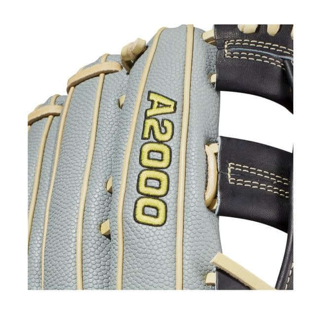 A2000 1799SS baseball glove with Grey SuperSkin and Black/Blonde Pro Stock Leather, 12.75-inch Dual Post Web.