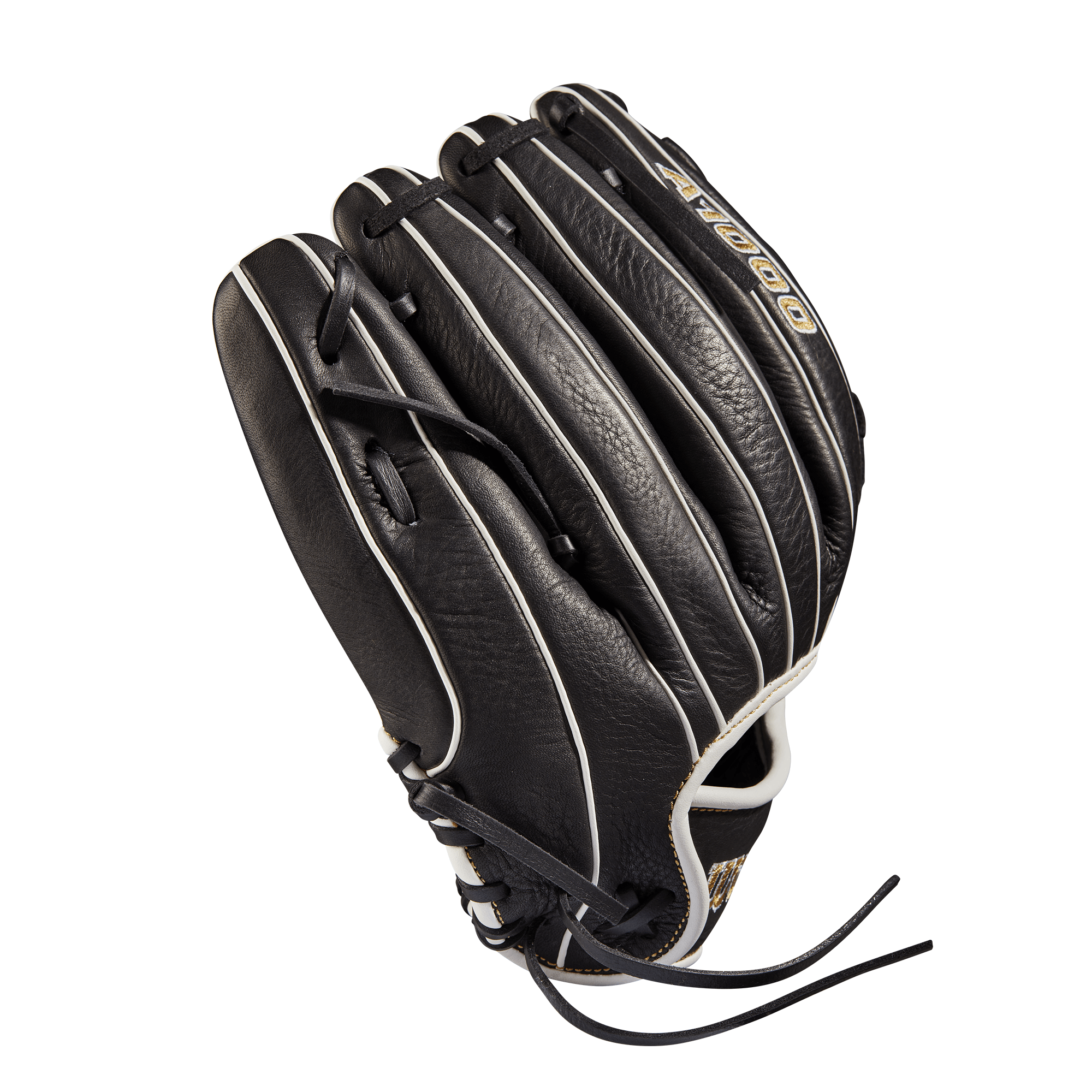 Wilson A1000 Fastpitch P12 black leather glove with closed two-piece weave web for utility players, 12-inch