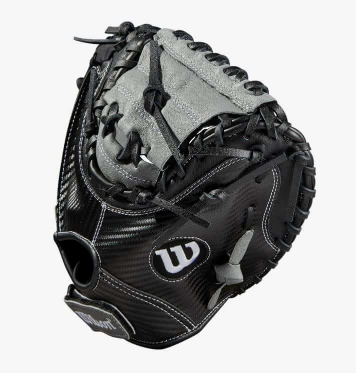 Black and white Wilson A360 31.5 catcher’s mitt with CarbonLite Shell for youth players