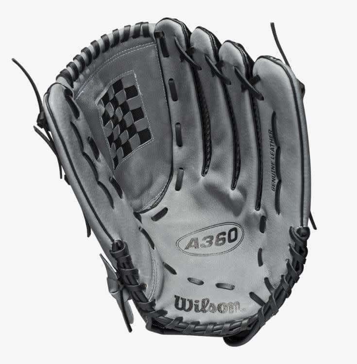 Wilson A360 Slowpitch 14-inch LHT glove in Black/Graphite/White