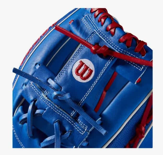 Wilson A2000 VG27 SS 12.25 baseball glove with Royal SuperSkin and Pro Stock Leather, Red Lacing