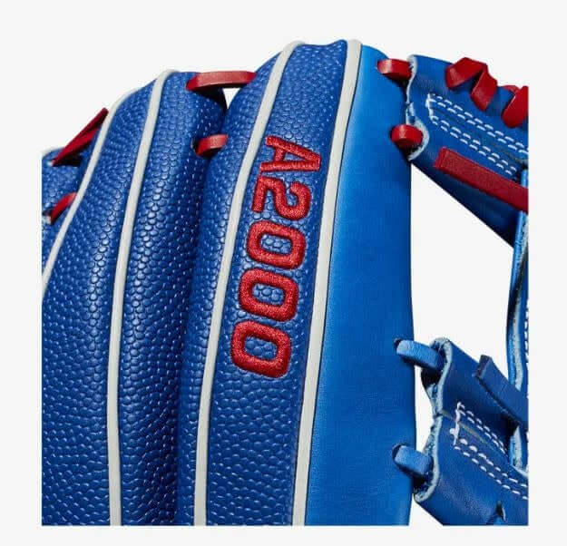 Wilson A2000 VG27 SS 12.25 baseball glove with Royal SuperSkin and Pro Stock Leather, Red Lacing