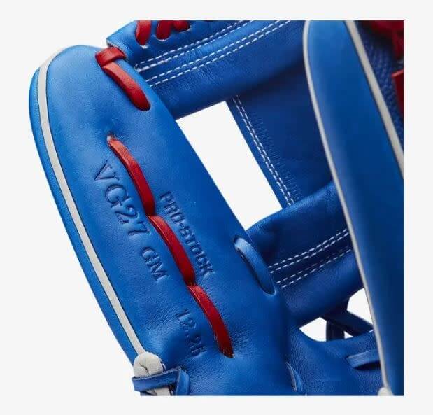 Wilson A2000 VG27 SS 12.25 baseball glove with Royal SuperSkin and Pro Stock Leather, Red Lacing