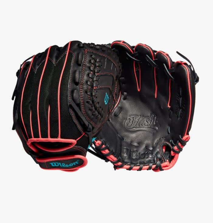 Wilson Flash 11.5 Fastpitch Infield Glove Black, Pink, Tropical Blue
