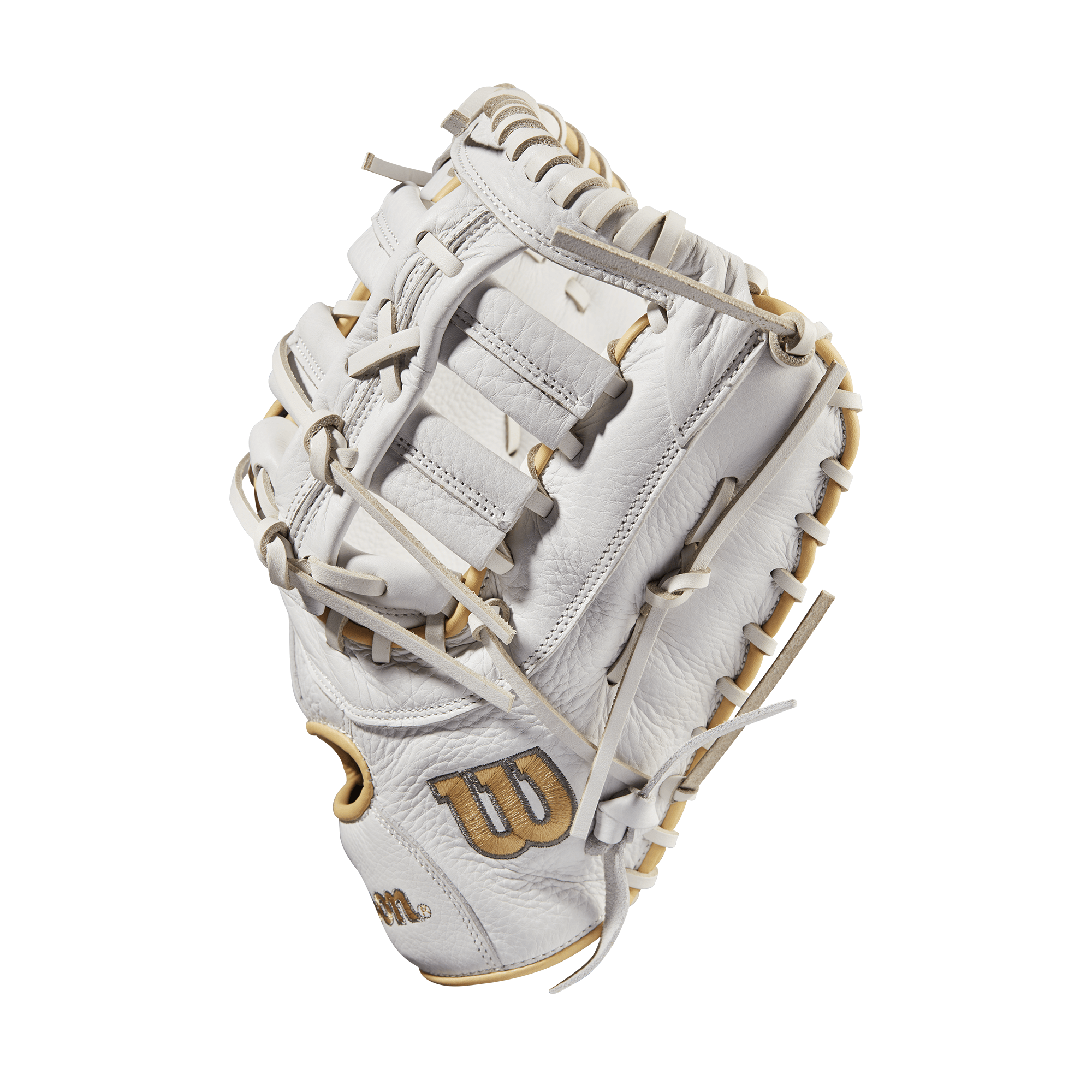 Wilson A1000 Fastpitch 1620 1B Mitt 12.5, White/Blonde/Grey, Single Post & 3 Bar Web