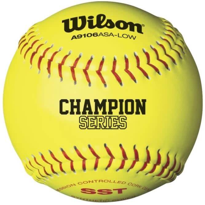 Wilson 11 ASA Leather Softball, synthetic leather cover, Dura-Lon Optic Yellow, 0.47 max COR cork center, ASA Stamp, fast pitch