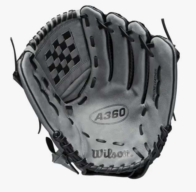 Wilson A360 Baseball Glove 12.5 inch Black/Carbon/White for Youth Players