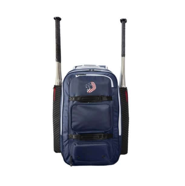 Wilson Demarini Special Ops Spectre BP in black with extra-large main compartment and neoprene bat sleeves.