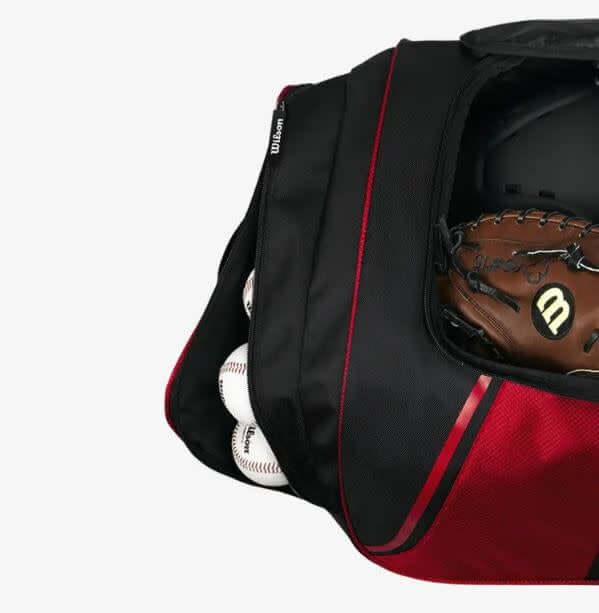 Wilson Equipment Bag Scarlet with large main compartment for gear and removable top embroidery panel
