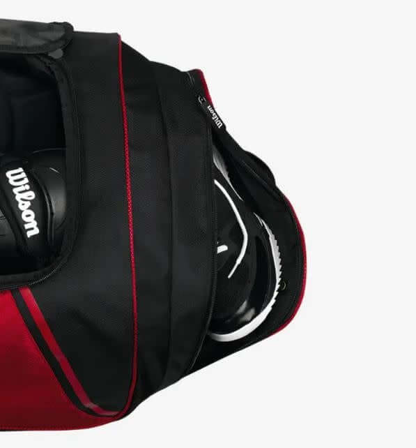 Wilson Equipment Bag Scarlet with large main compartment for gear and removable top embroidery panel