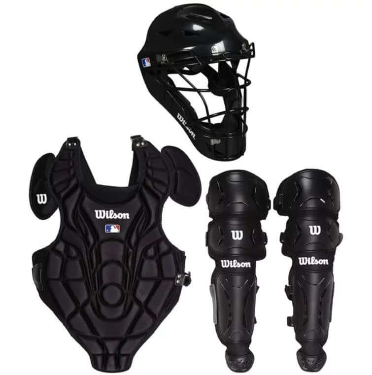Wilson EZ Gear Kit L/XL Black including chest protector, leg guards, and catcher's helmet