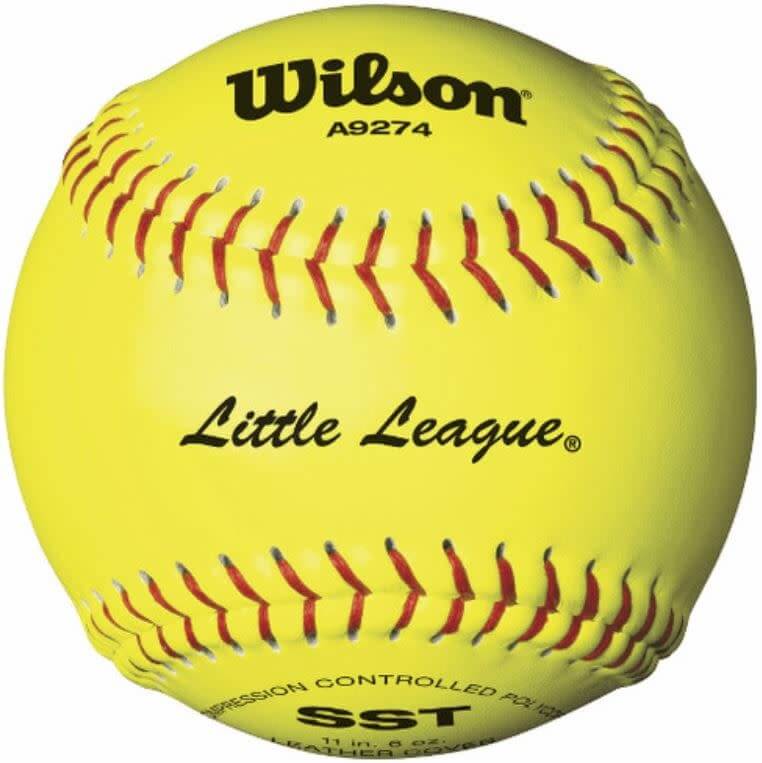 Wilson LL 11” Softball with yellow leather cover and red stitching