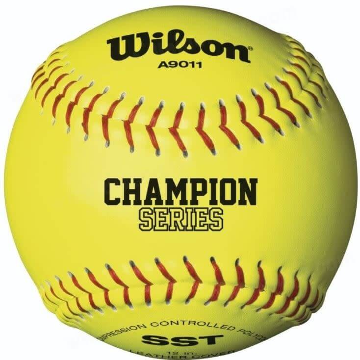 Wilson NFSHSA 12” Leather Softball, Optic Yellow, SST Seams, Red Stitch
