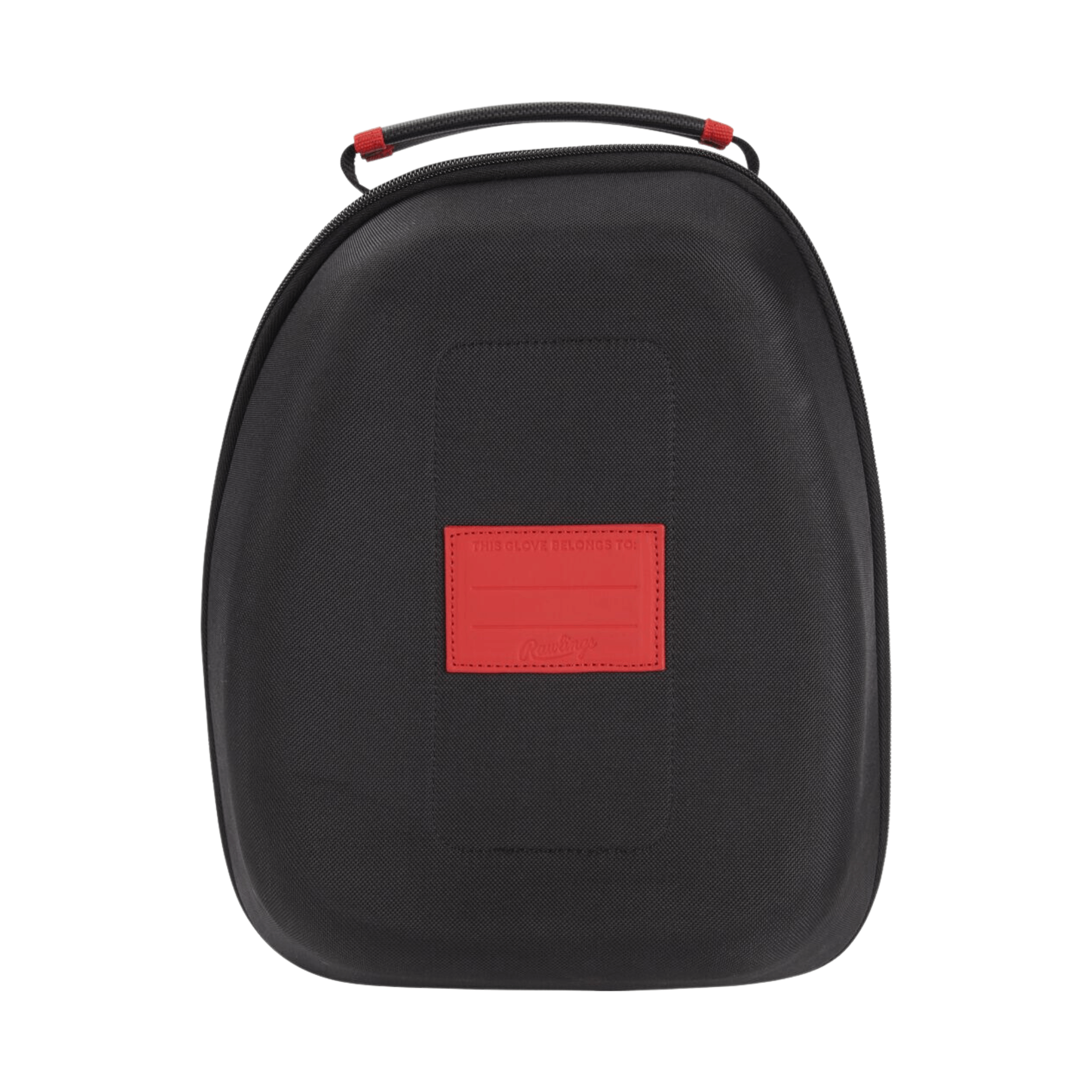 Rawlings Glove Crib black hard-shell case with red ID patch and carrying handle for glove transport.