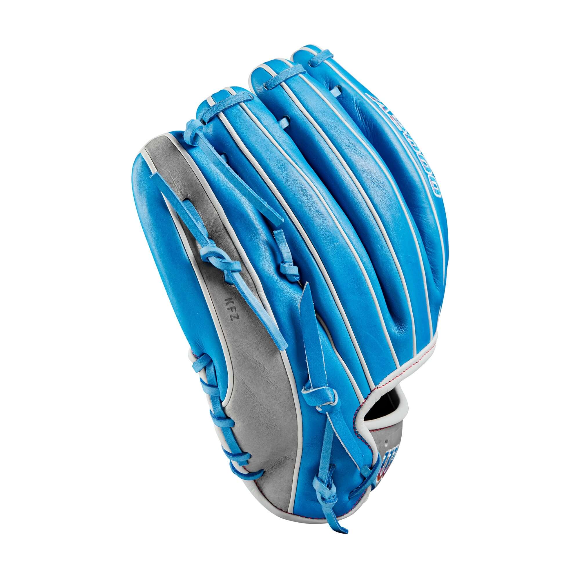 Wilson 2024 Autism Speaks A2000 1786 baseball glove in blue and grey, featuring Pro Stock leather and shallow pocket design.