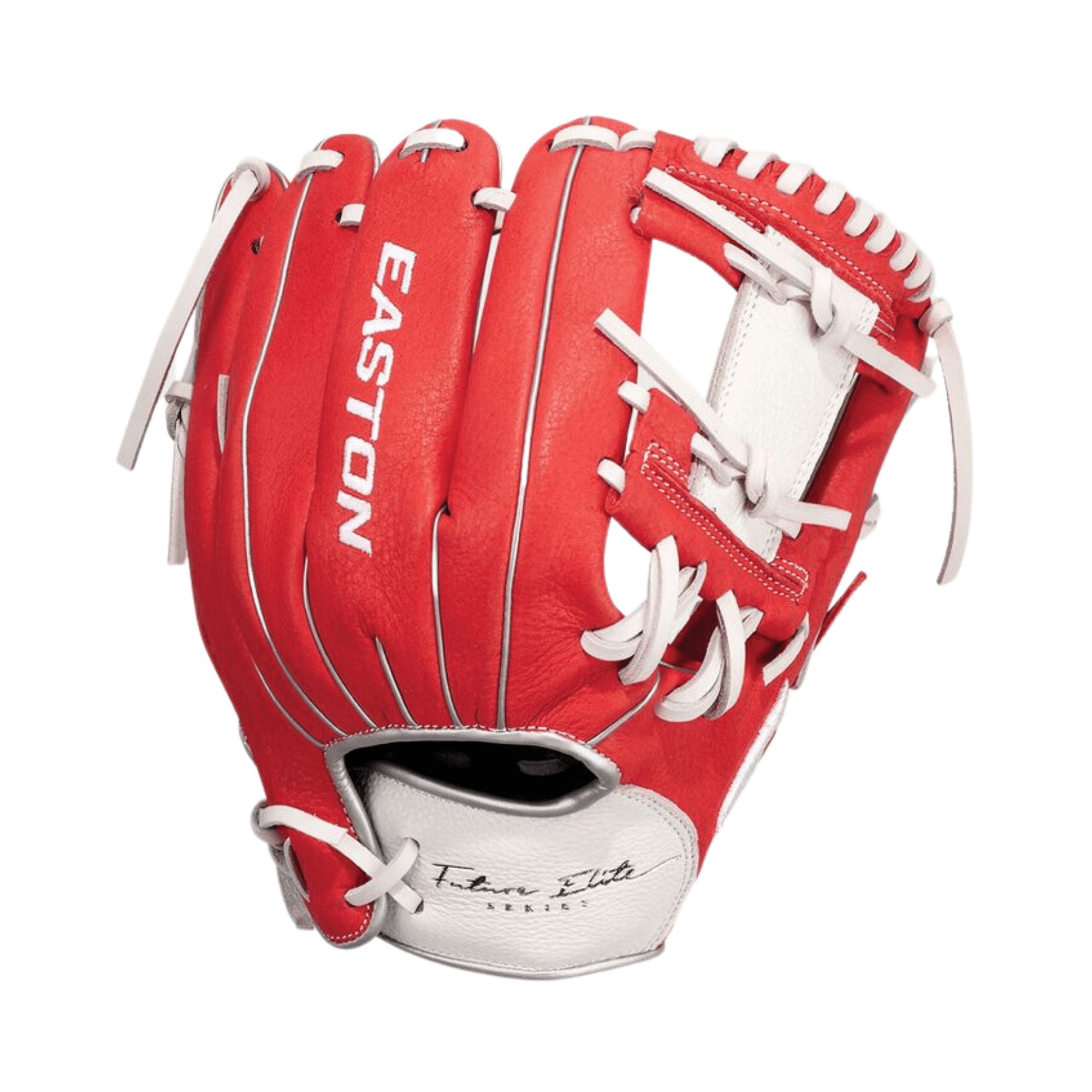 Easton Future Elite Series youth baseball glove 11” RHT in red and white, designed for young players' defensive performance.