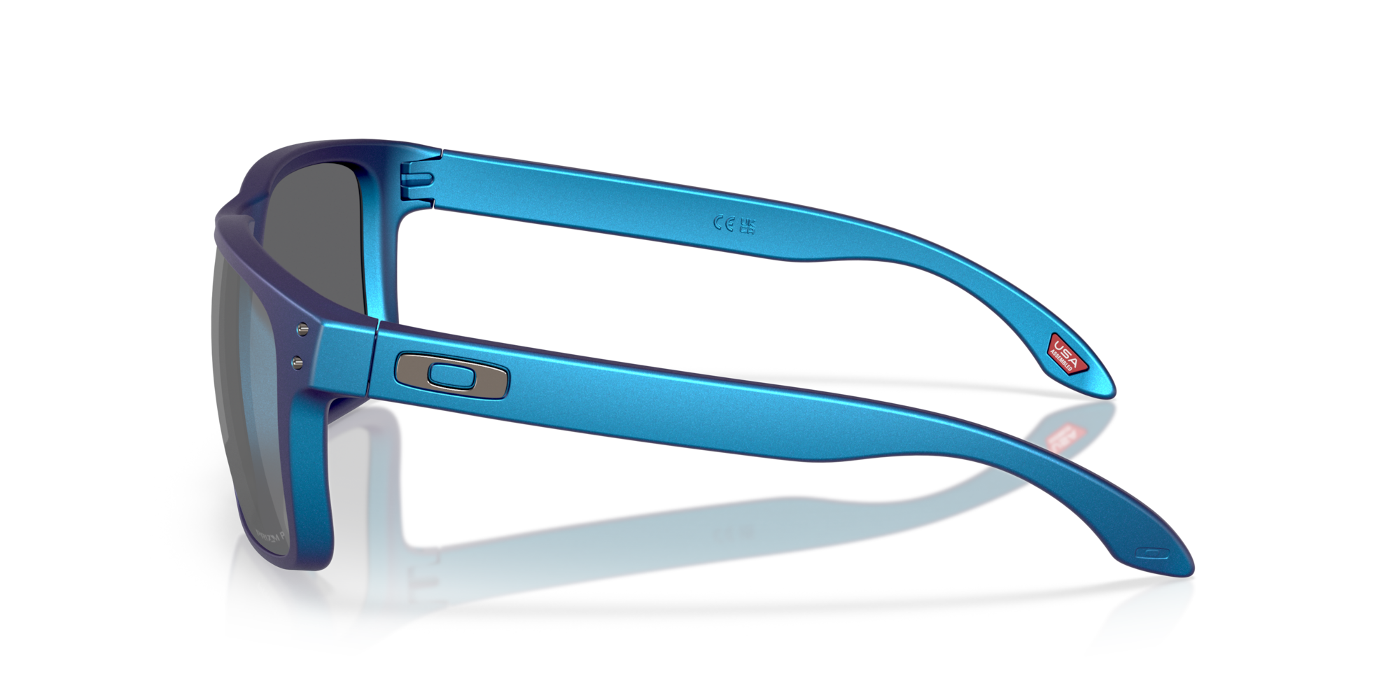 Side view of Oakley Holbrook XL Matte Cyan/Blue, highlighting keyhole bridge and durable O Matter frame for larger faces