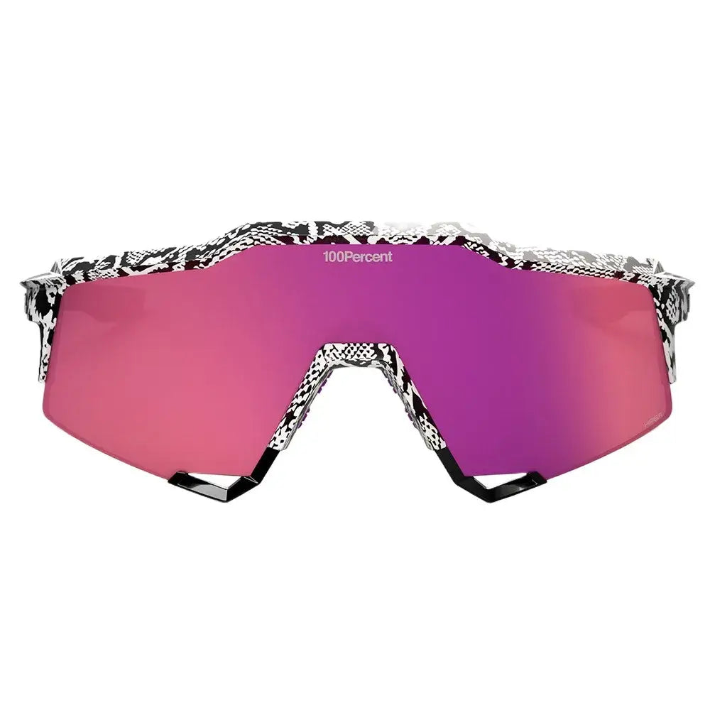 Front view of 100% Speedcraft LE Elly 3 Gloss White sunglasses with HiPER Dark Purple Mirror Lens.
