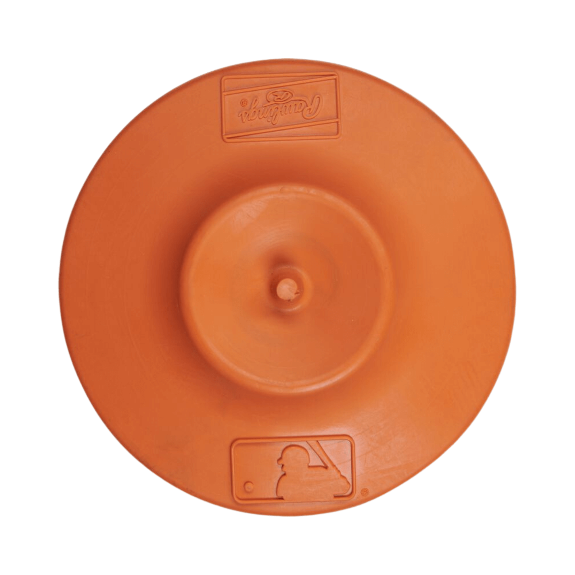 Rawlings mushroom cap anchor plug in orange, made of heavy-duty rubber, designed for secure field preparation.