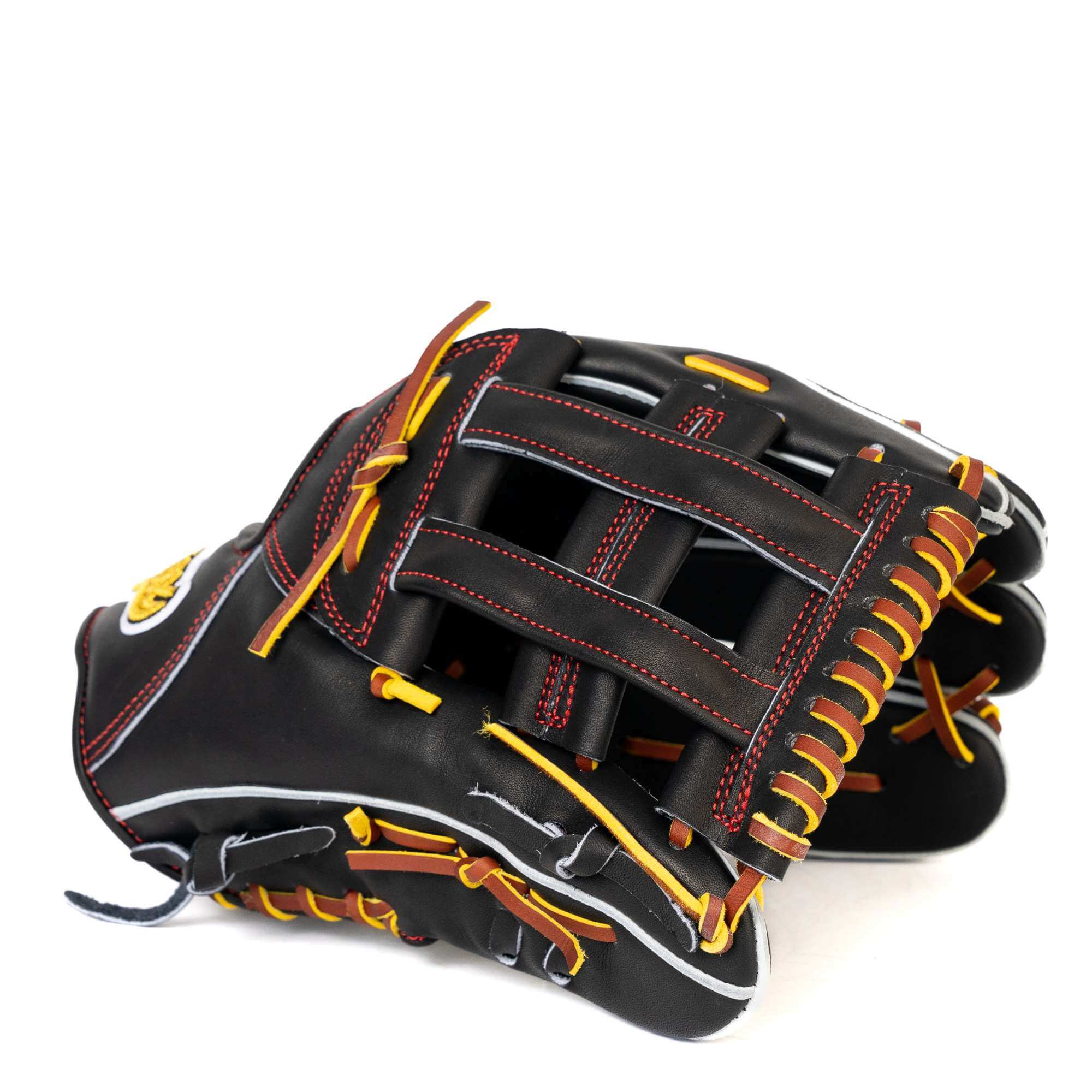 Jax Fielding Glove LJ-10 Outfield Glove Black 12.5" LHT showcasing premium leather design and vibrant stitching.