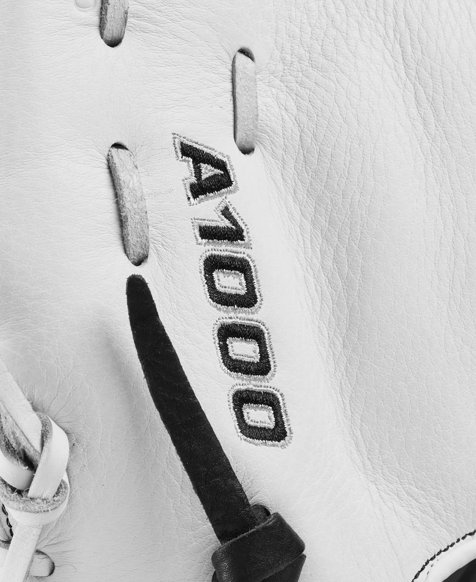Close-up of the Wilson A1000 1620 Fastpitch Softball Mitt showcasing the detailed stitching and logo.