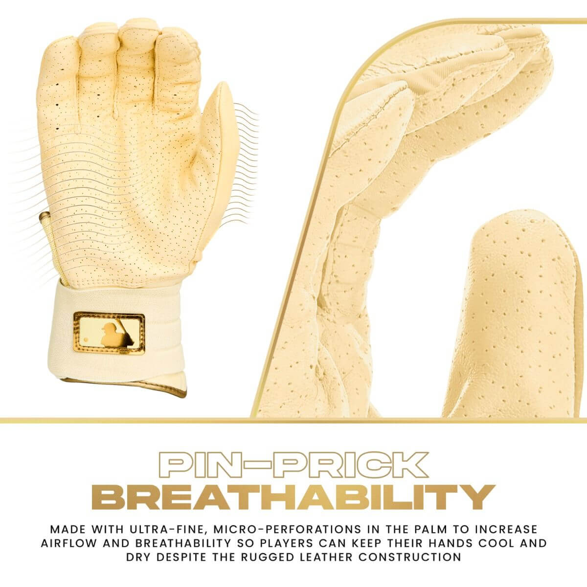 Franklin Adult Infinite Powerstrap Batting Gloves - Vanilla/Gold