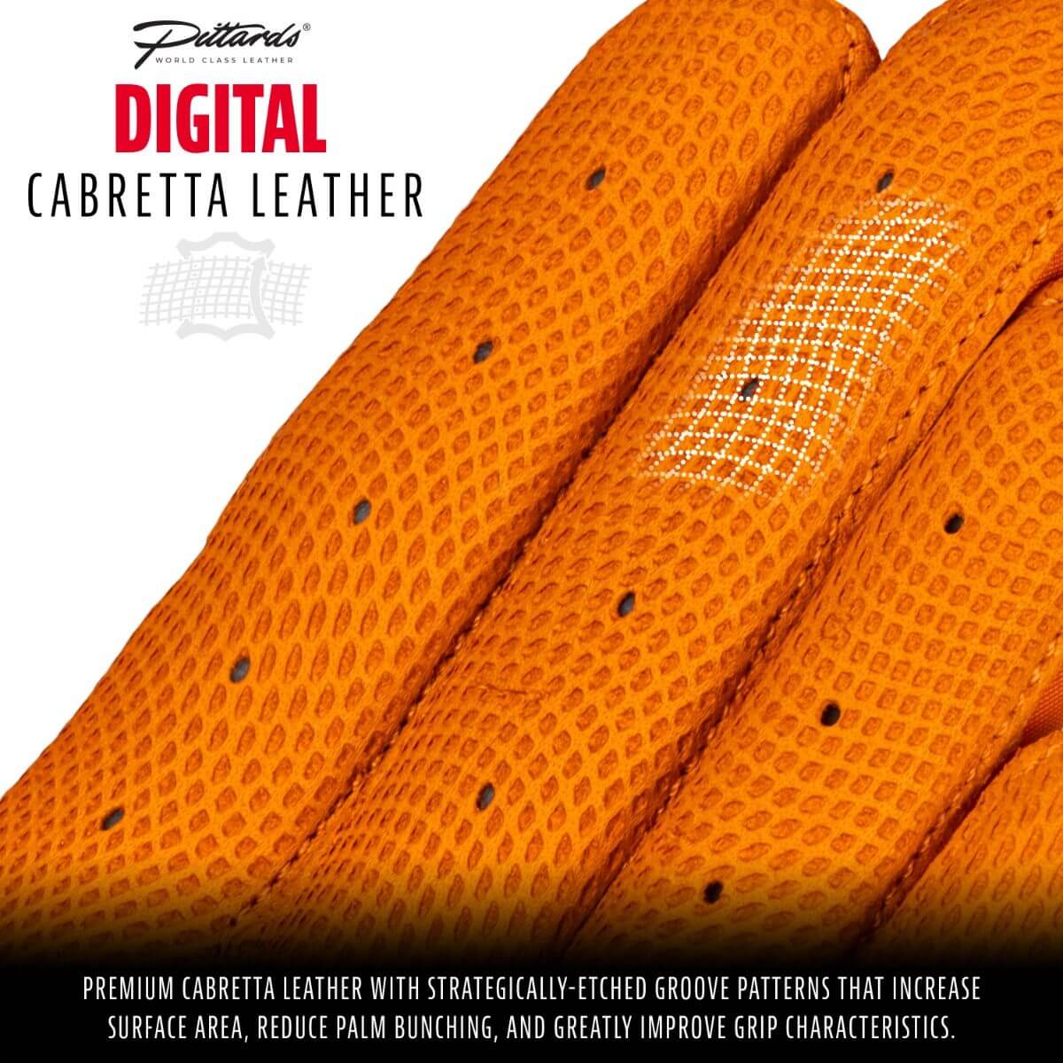 Close-up of Franklin MLB batting gloves showcasing Pittards® digital cabretta leather, highlighting grip-enhancing patterns.