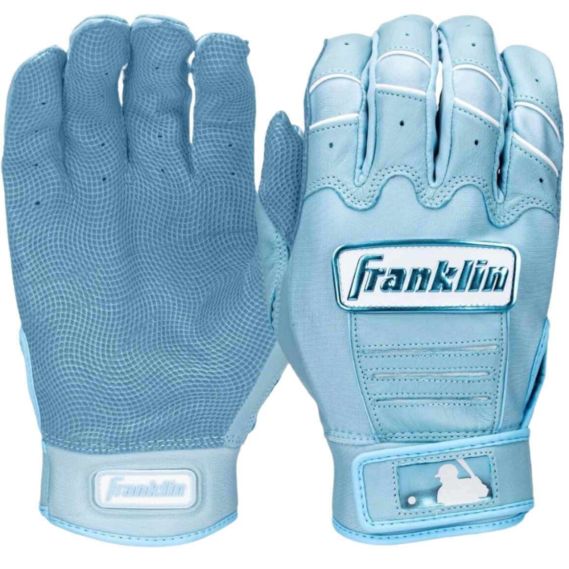 Franklin MLB CFX Hi-Lite Carolina Blue batting gloves, crafted for comfort and durability in baseball and softball.