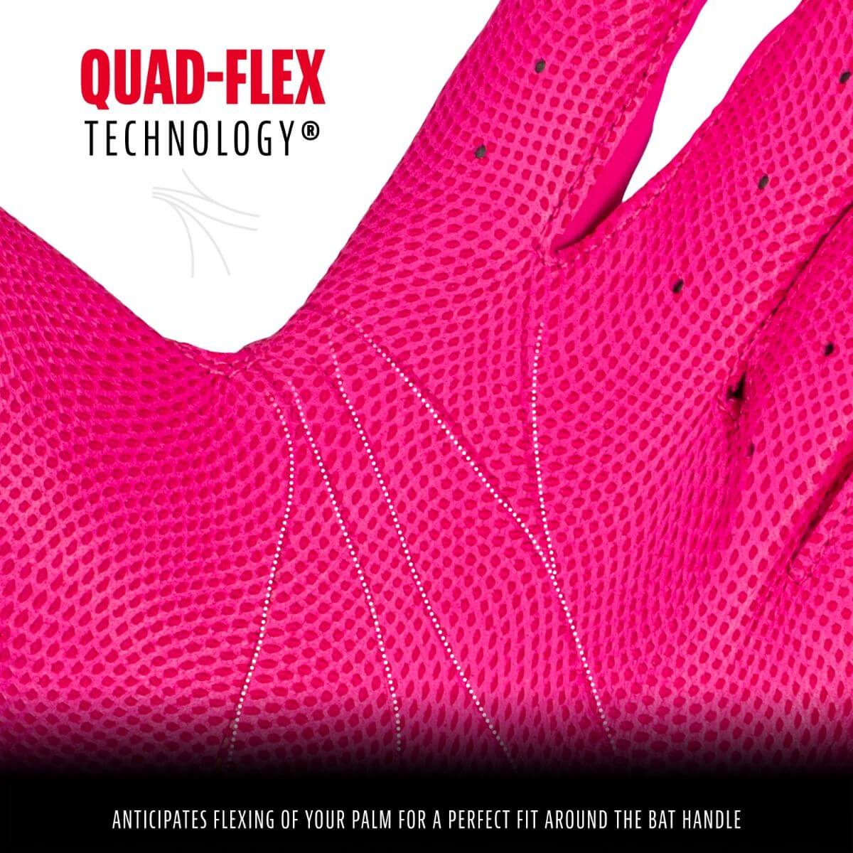 Close-up of Franklin MLB CFX Pro Hi-Lite Batting Gloves showcasing Quad-Flex Technology for optimal grip and comfort.