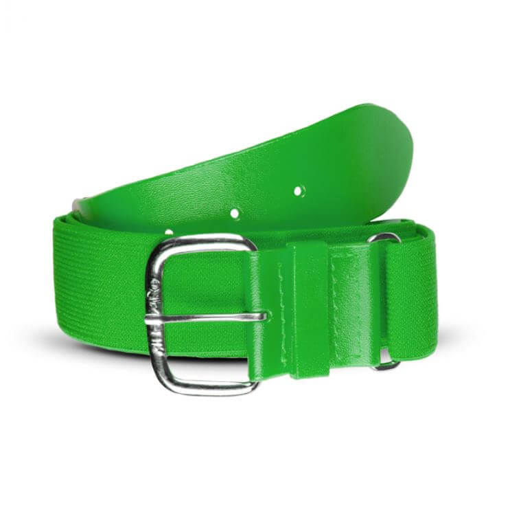 All-Star Helix 1-1/2" adjustable elastic belt in bright Kelly Green with nickel-finished buckle and solid PVC tabs.
