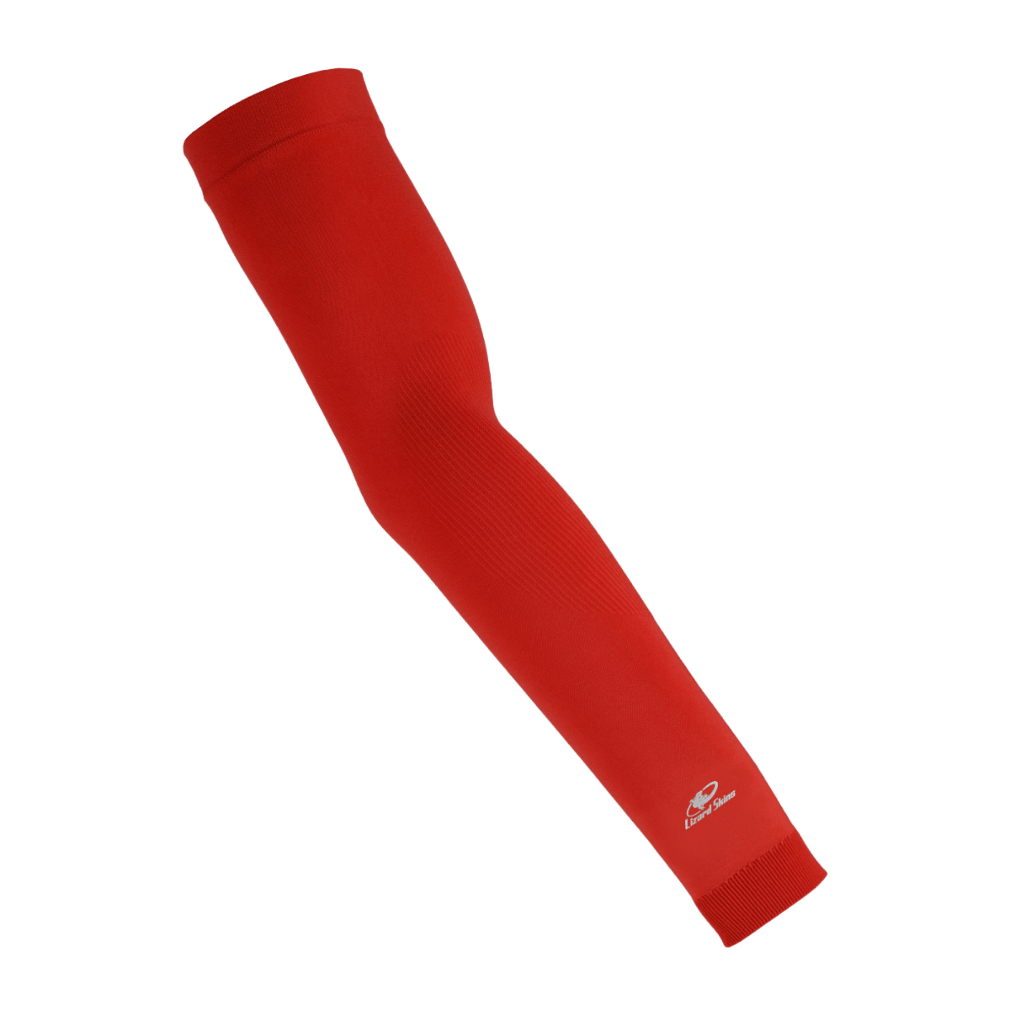 Lizard Skins Knit Arm Sleeve in Crimson Red featuring compression fit and silicone strips for stability. Available in youth and adult sizes.